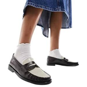 Mango Two Tone Leather Penny Loafer Black & White Size 39/ 8.5